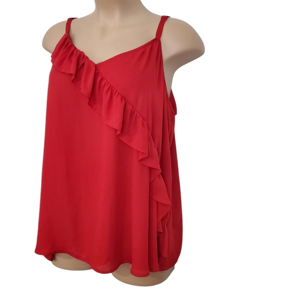 Torrid Georgette Diagonal Ruffle Front Cami Adjustable Straps Pre-Owned Sz 4 Red - Picture 3 of 13